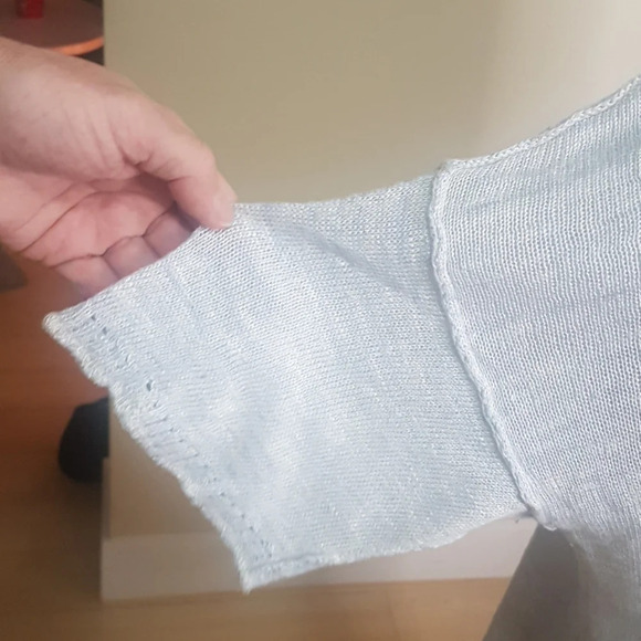 Free People Light Bright short sleeve linen blend  hi low hem Light blue … - Picture 6 of 11